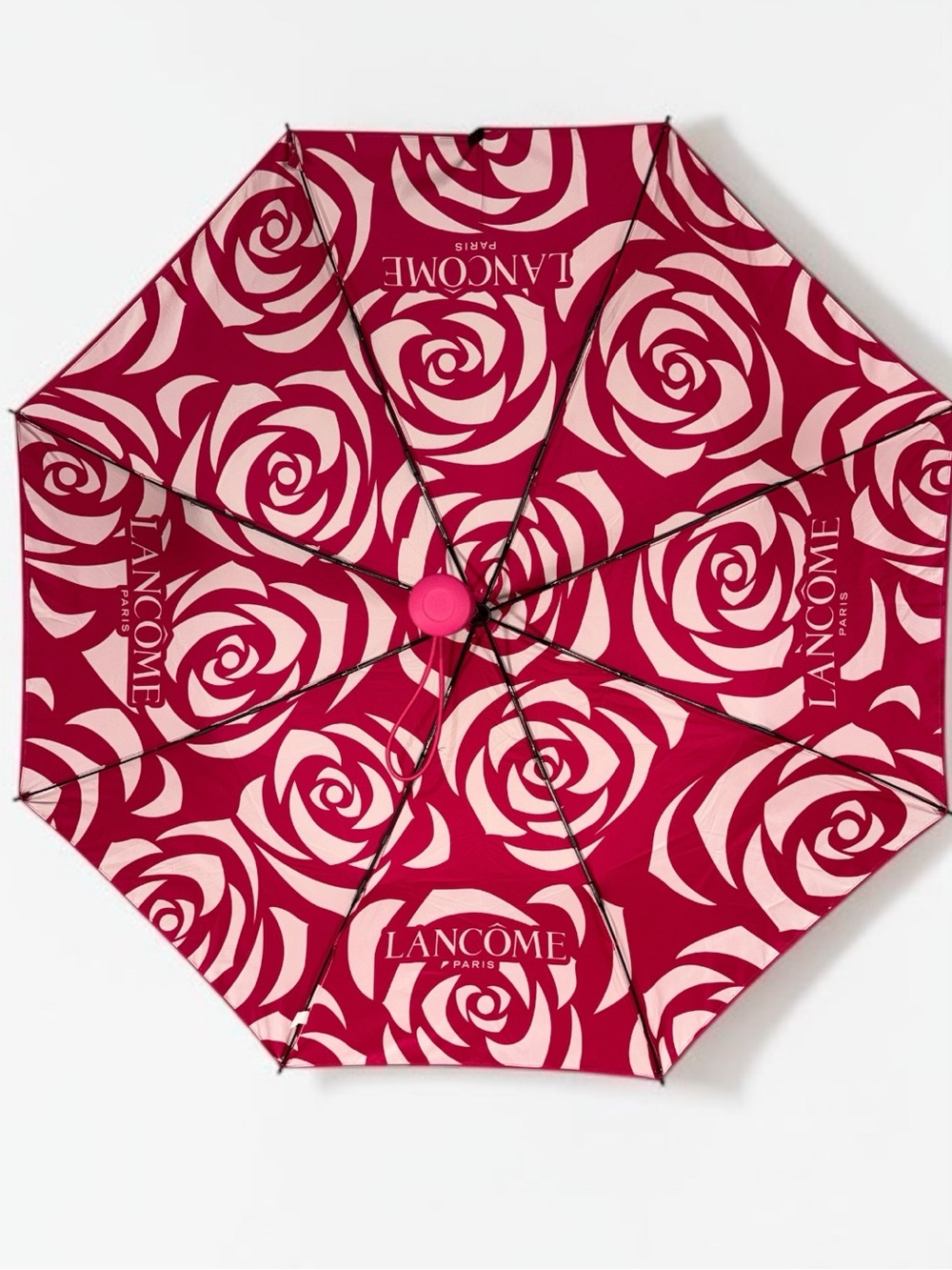 Lancome Pink and Cream Rose Pattern Compact Umbrella